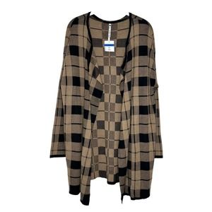 Leo & Nicole Ladies Black Beige Plaid Draped Open Front Cardigan Size XL NEW